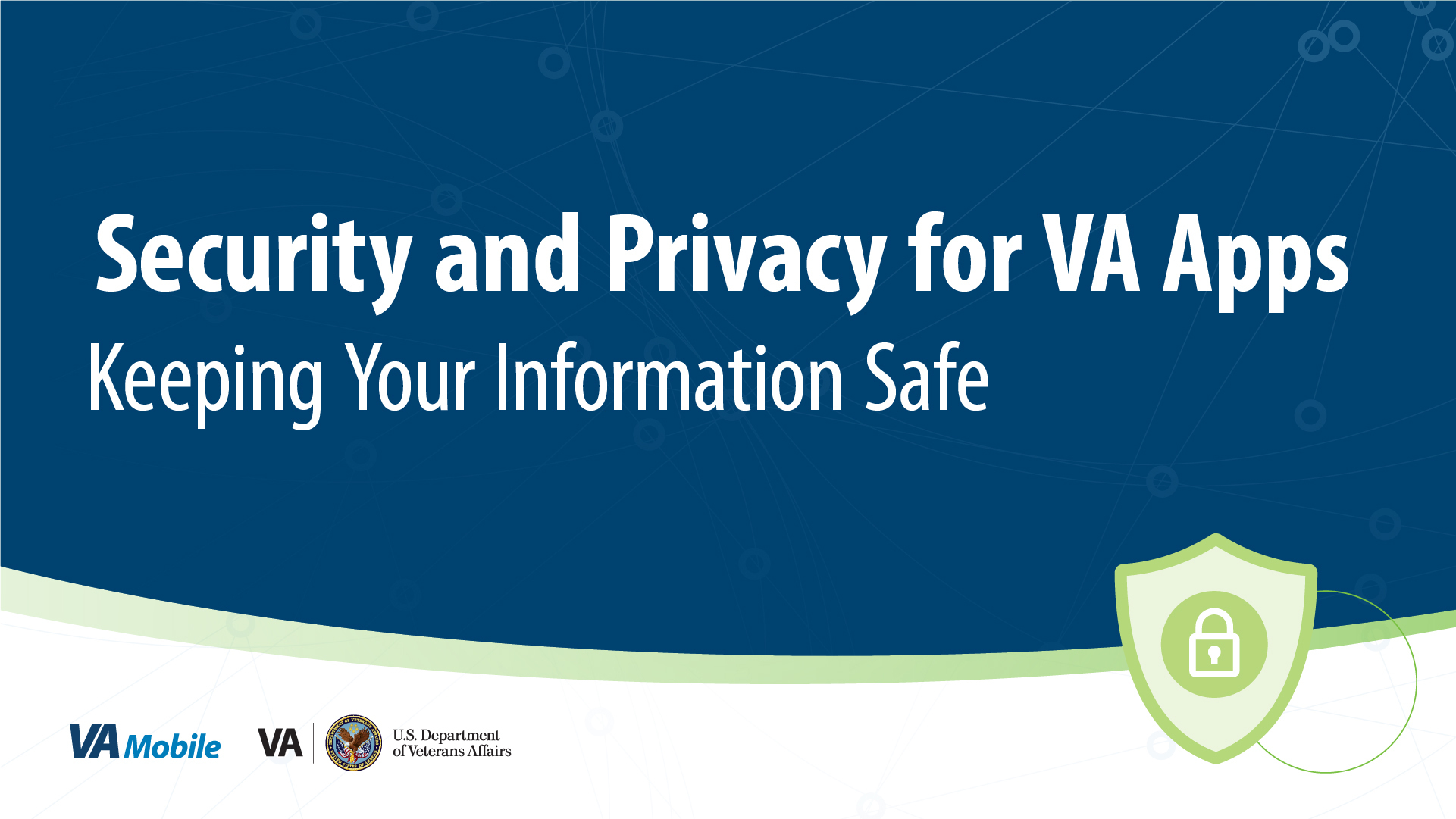 Dark blue background with title in white text "Security and Privacy for VA Apps"