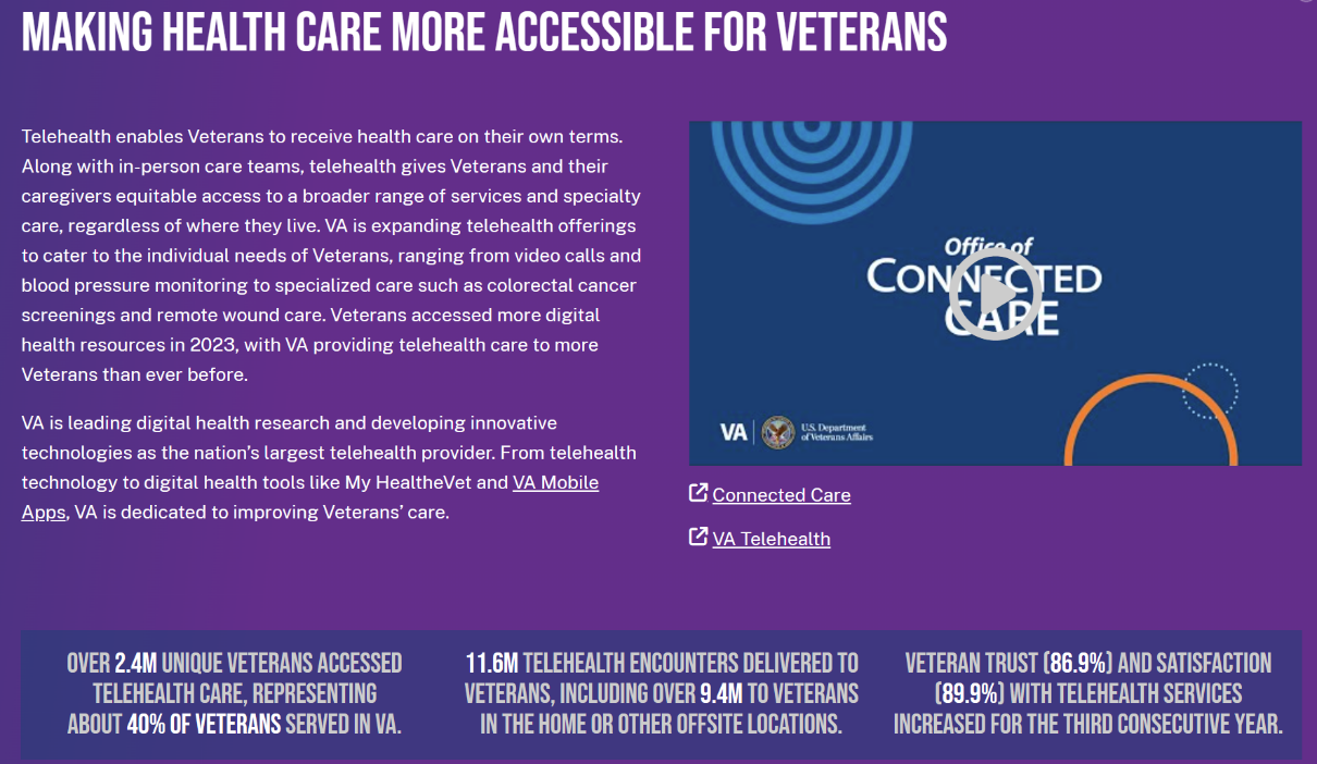 Informational webpage screenshot on "Making Health Care More Accessible for Veterans"