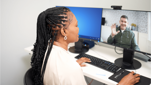 A provider on a video call with a Veteran.