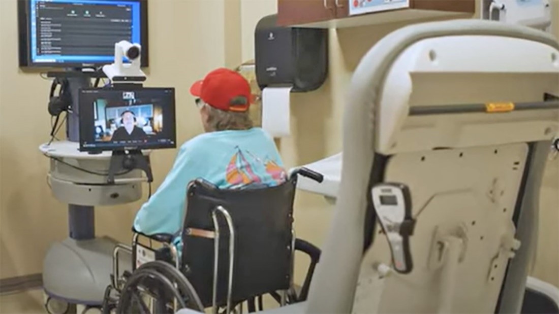 A veteran receiving telehealth cancer care. 