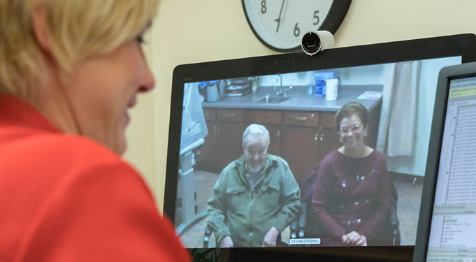 Clinician on a video appointment with a Veteran.