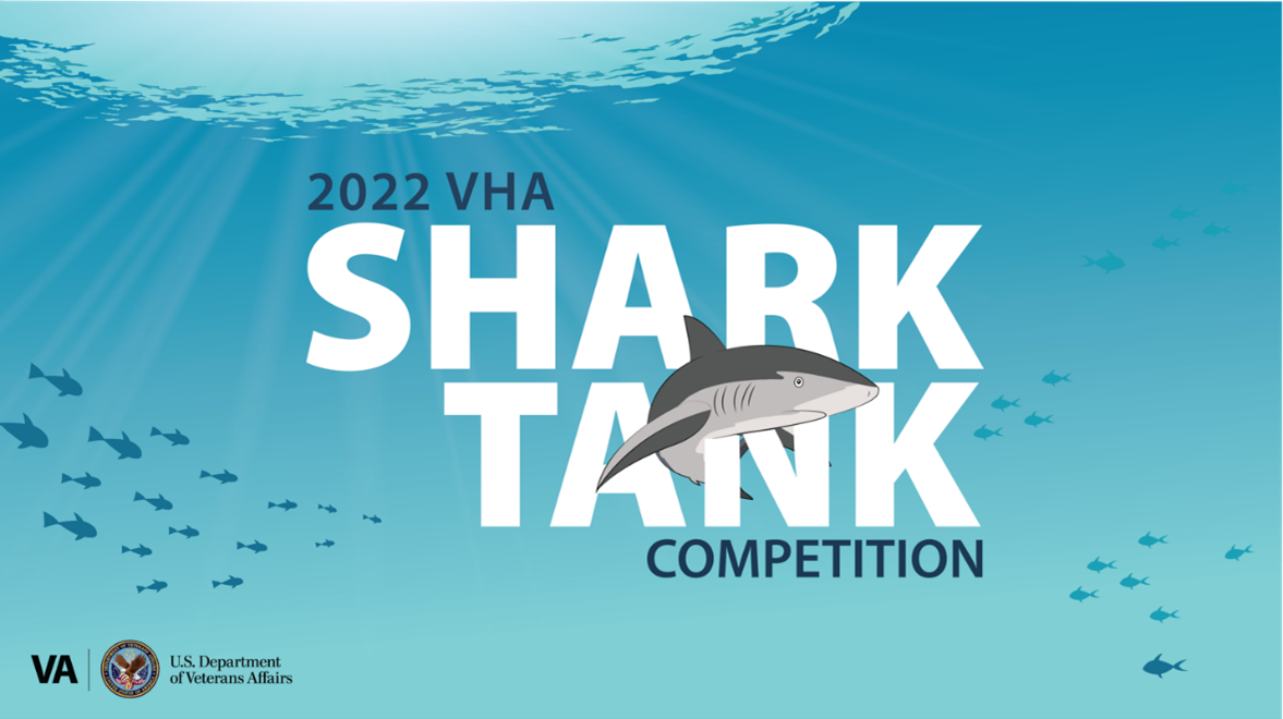 Shark tank in bold white text on a light blue background with a shark swimming over the text