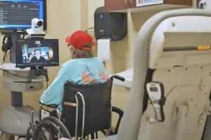 A veteran receiving telehealth cancer care. 