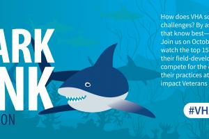 Blue banner with white text "Shark Tank" and a shark