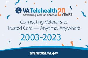 VA Telehealth logo and 20th anniversary graphic