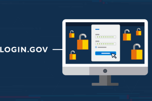 Graphic with navy blue background and computer icon with locks and a log-in screen displayed